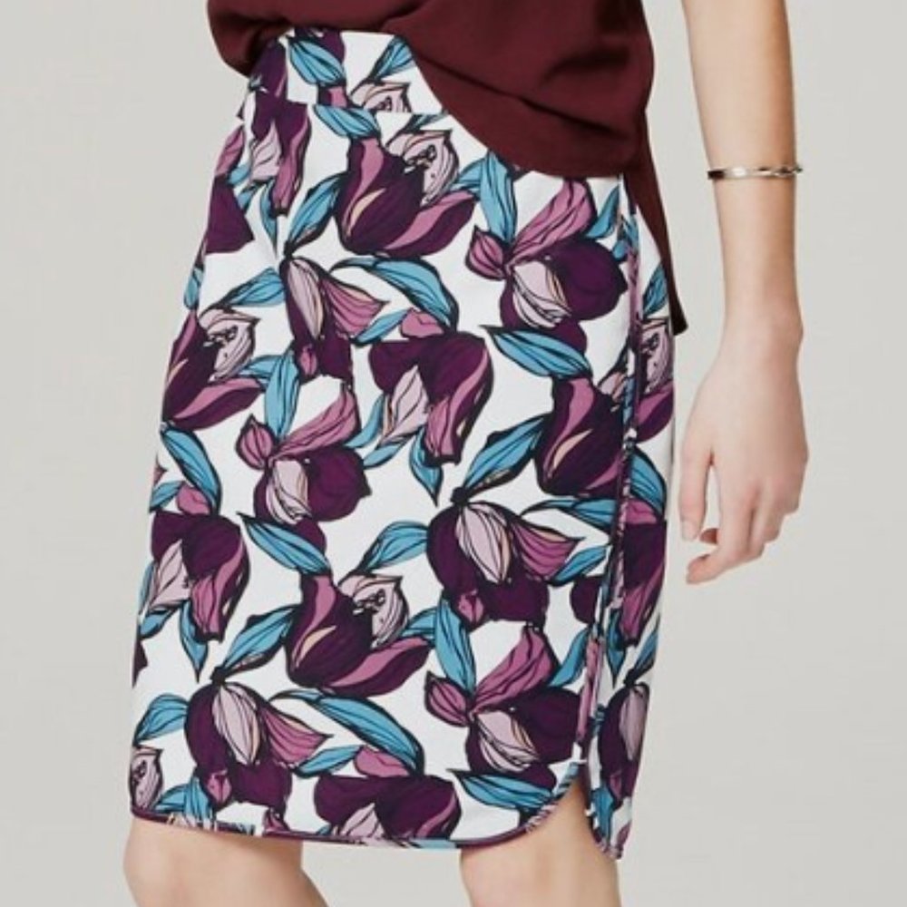 LOFT - Womens Floral Dolphin Hem Knee Length Skirt